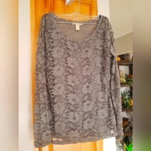 Banana Republic Lace Top Size Medium Gray Sheer Layer On Trend